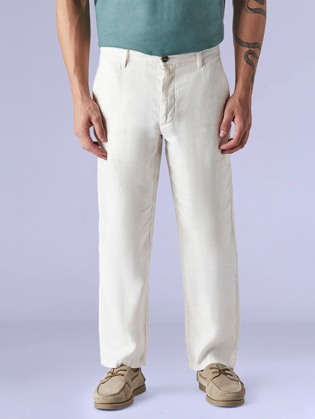 Men's Redloop White Authentic Relaxed Fit Mid Rise Linen Chinos - daf0c0bc-65d2-4d6d-b474-126f2a6724fe View