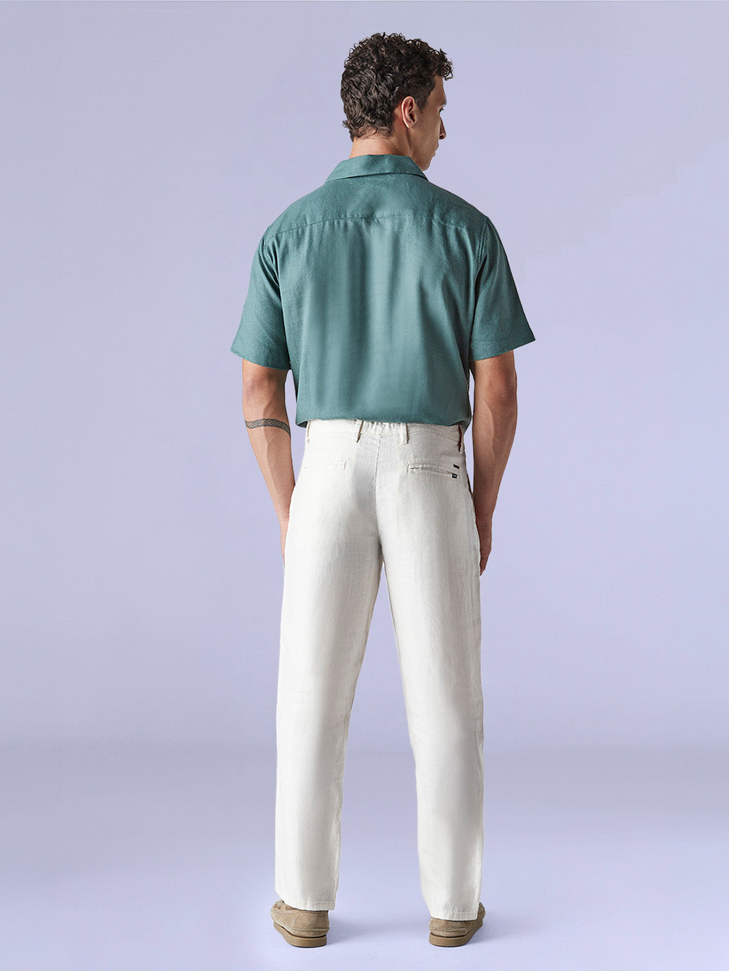 Men's Redloop White Authentic Relaxed Fit Mid Rise Linen Chinos - f8ee31ac-50ed-45c8-9681-21d7a1faa308 View