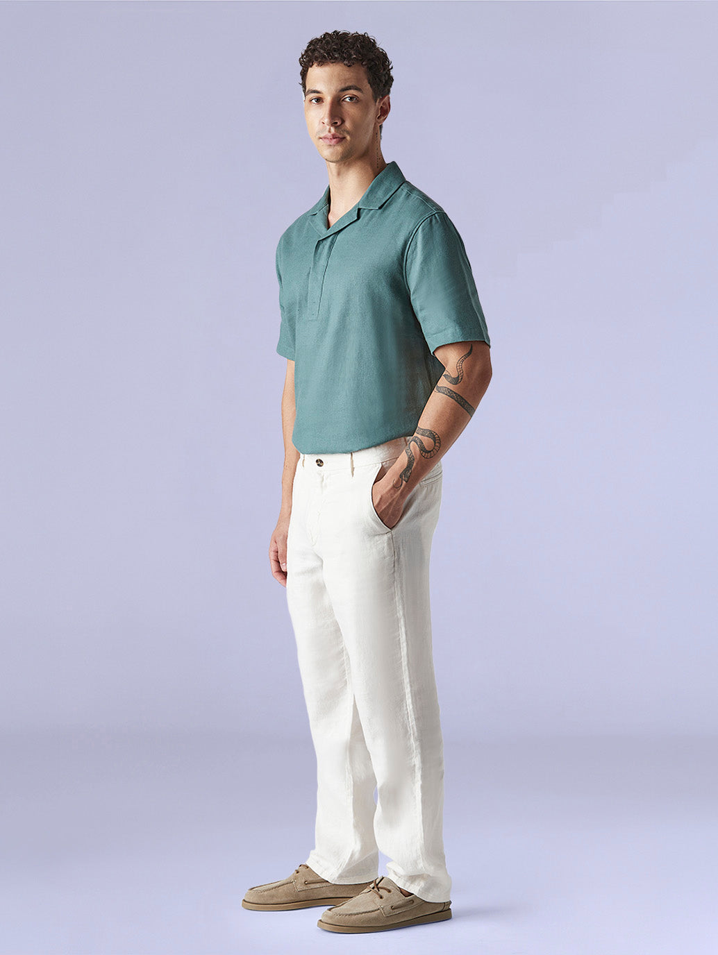 Men's Redloop White Authentic Relaxed Fit Mid Rise Linen Chinos - 70ec9335-7f38-4d7d-b02c-92f4d940e13d View
