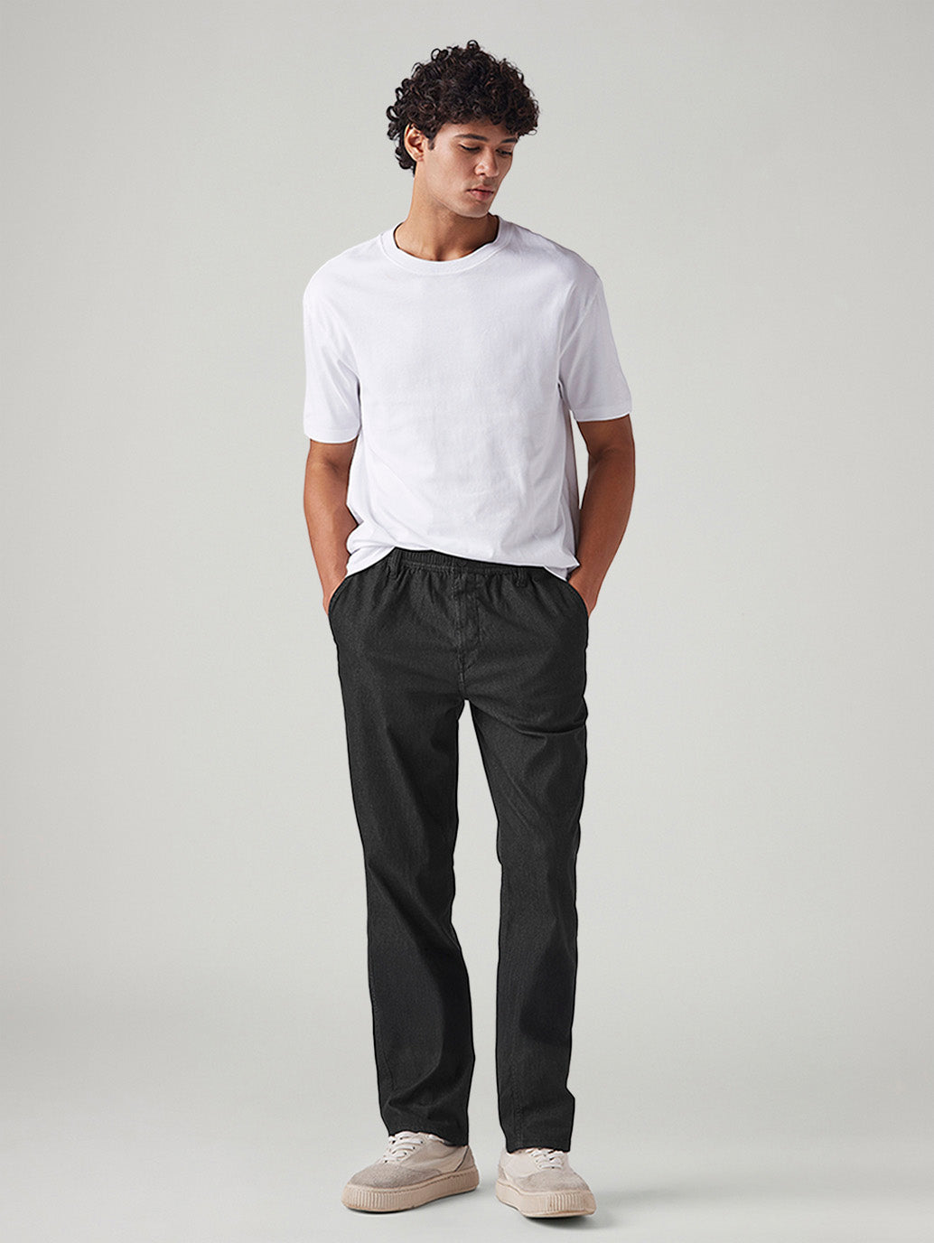 Men's Black Relaxed Straight Fit Mid Rise Chinos - Styleshot View