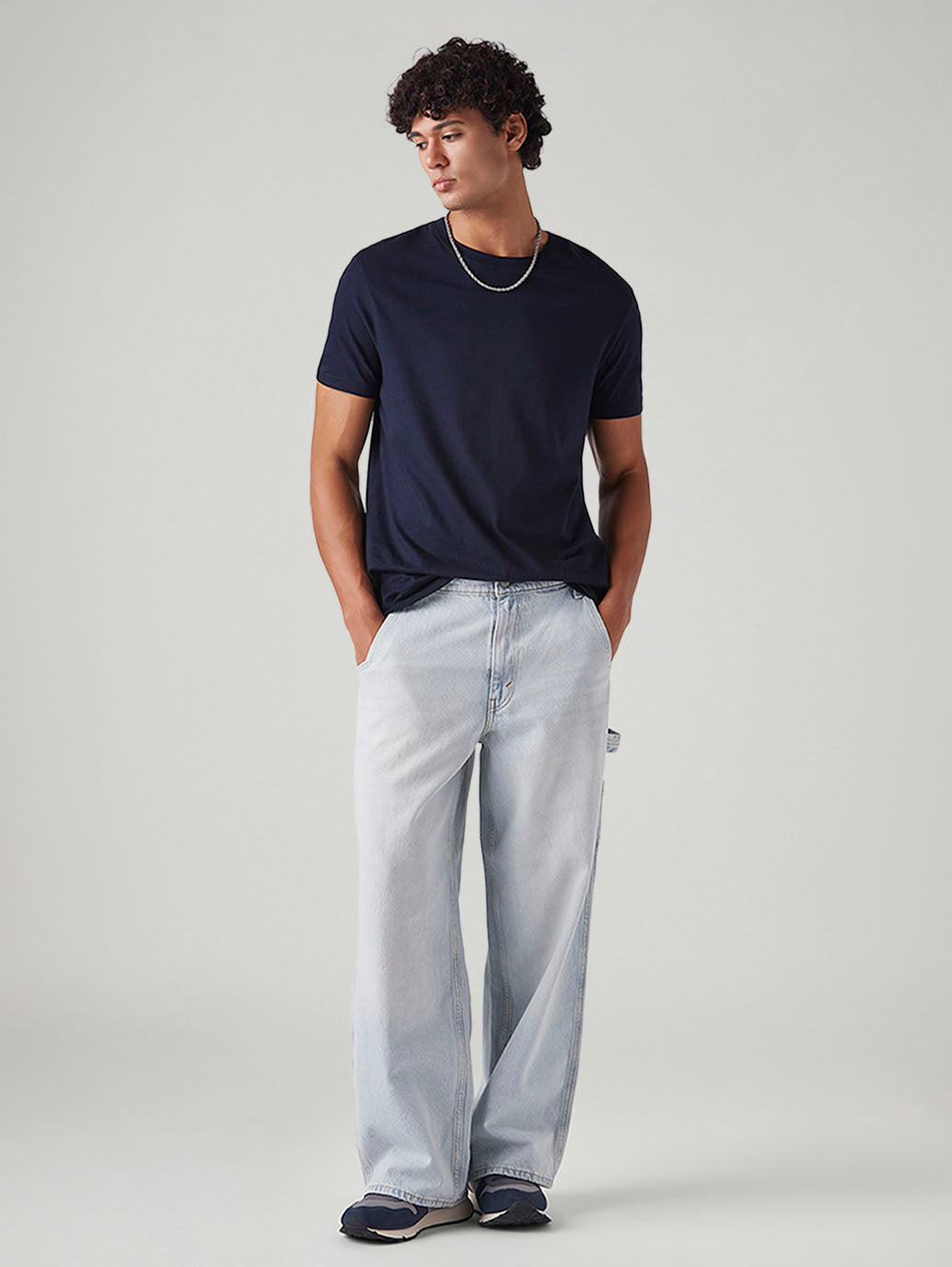 Men's Light Blue Extra Baggy Loose Fit Mid Rise Jeans - Styleshot View