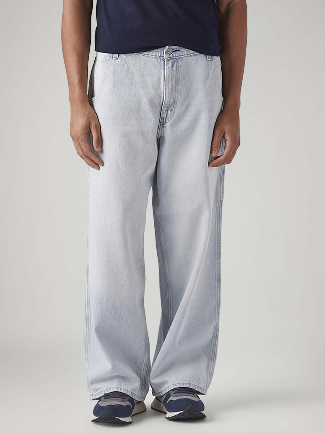 Men's Light Blue Extra Baggy Loose Fit Mid Rise Jeans - Front View