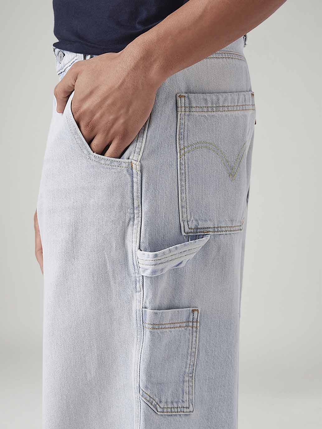 Men's Light Blue Extra Baggy Loose Fit Mid Rise Jeans - Detail View