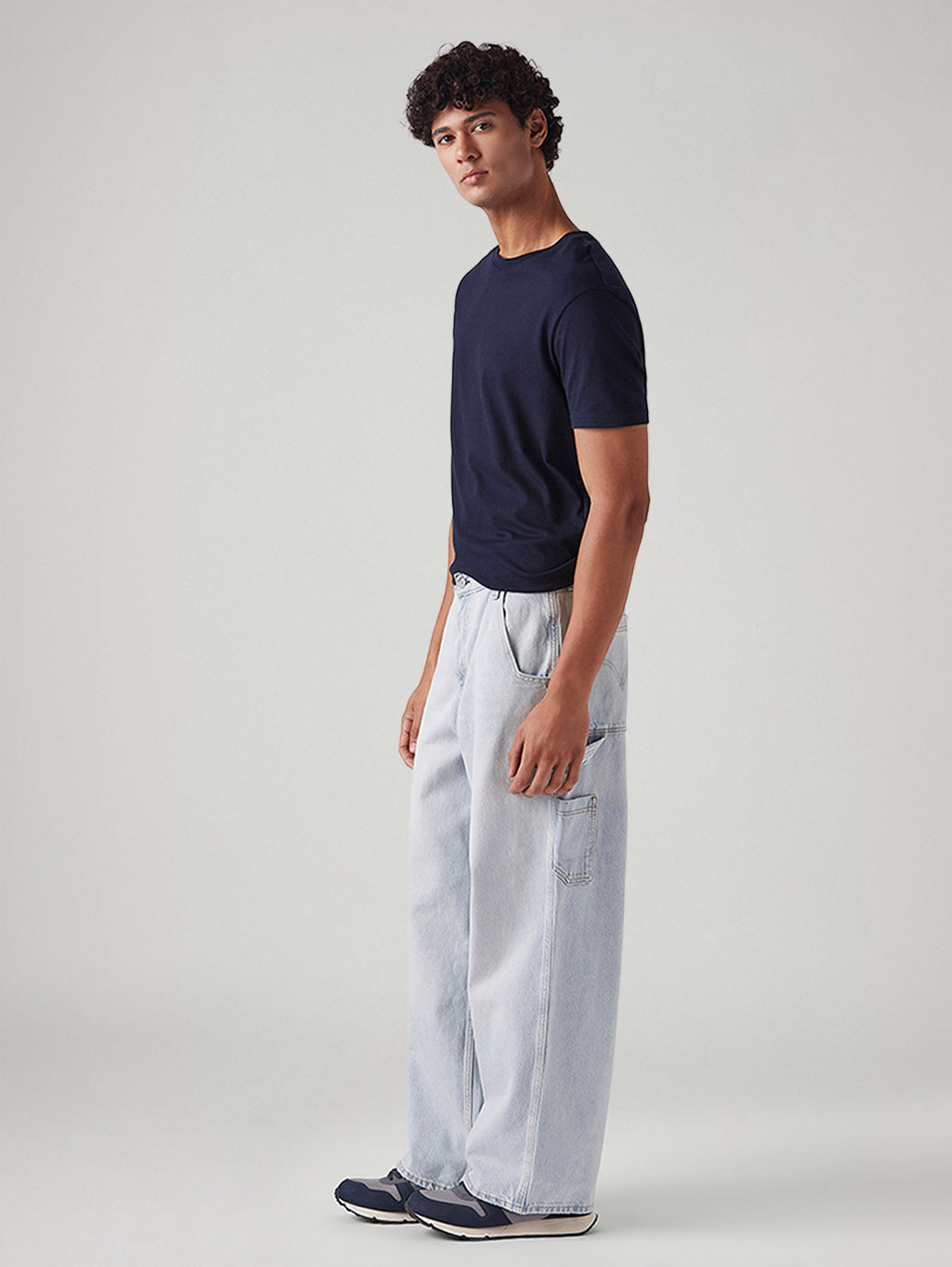 Men's Light Blue Extra Baggy Loose Fit Mid Rise Jeans - Side View