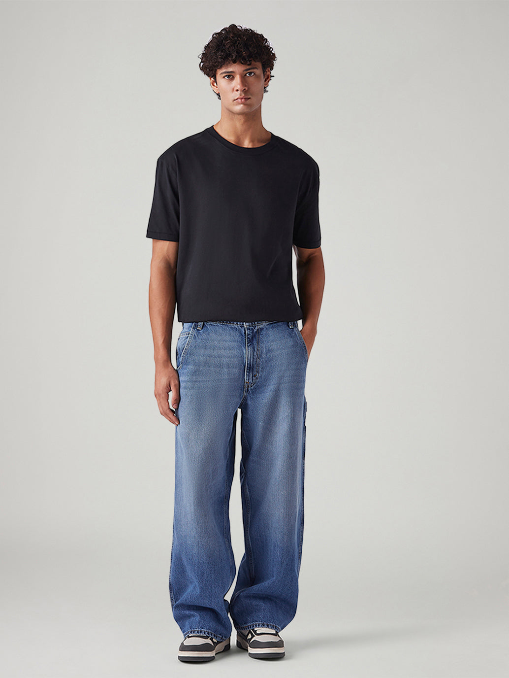 Men's Blue Extra Baggy Loose Fit Mid Rise Jeans - Front View