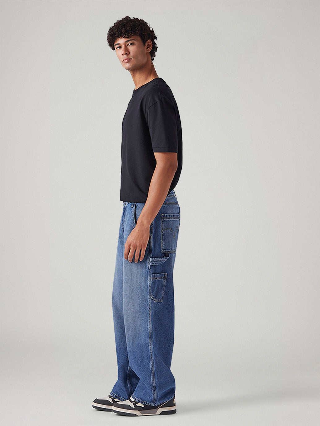Men's Blue Extra Baggy Loose Fit Mid Rise Jeans - Side View