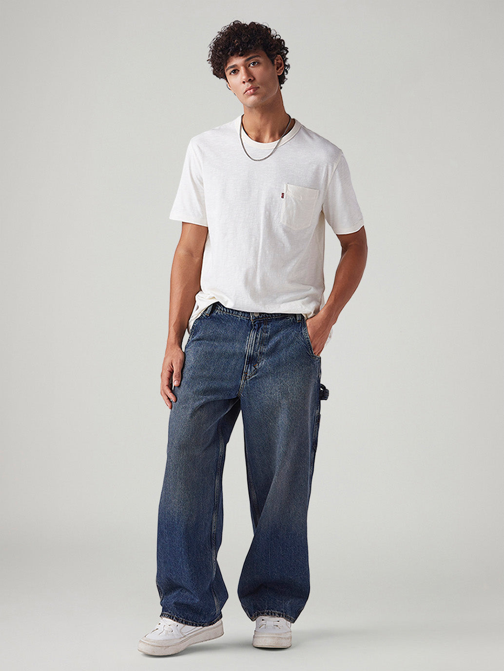 Men's Blue Extra Baggy Loose Fit Mid Rise Jeans - Styleshot View