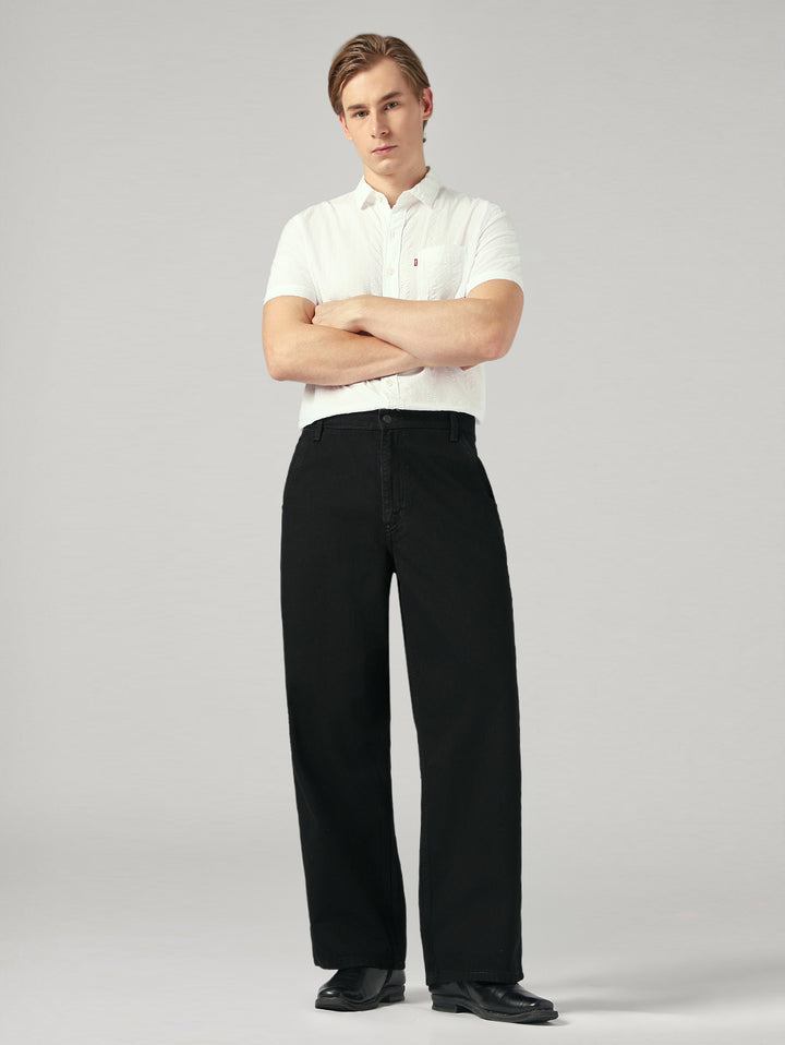 Men's Black Extra Baggy Fit Mid Rise Utility Jeans