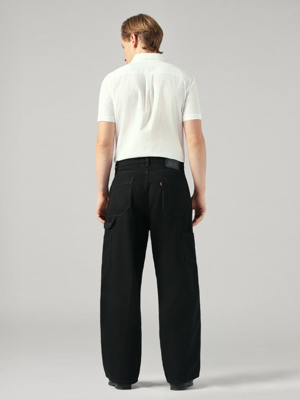 Men's Black Extra Baggy Fit Mid Rise Utility Jeans - Back View