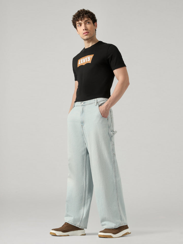 Men's Light Blue Extra Baggy Fit Mid Rise Utility Jeans