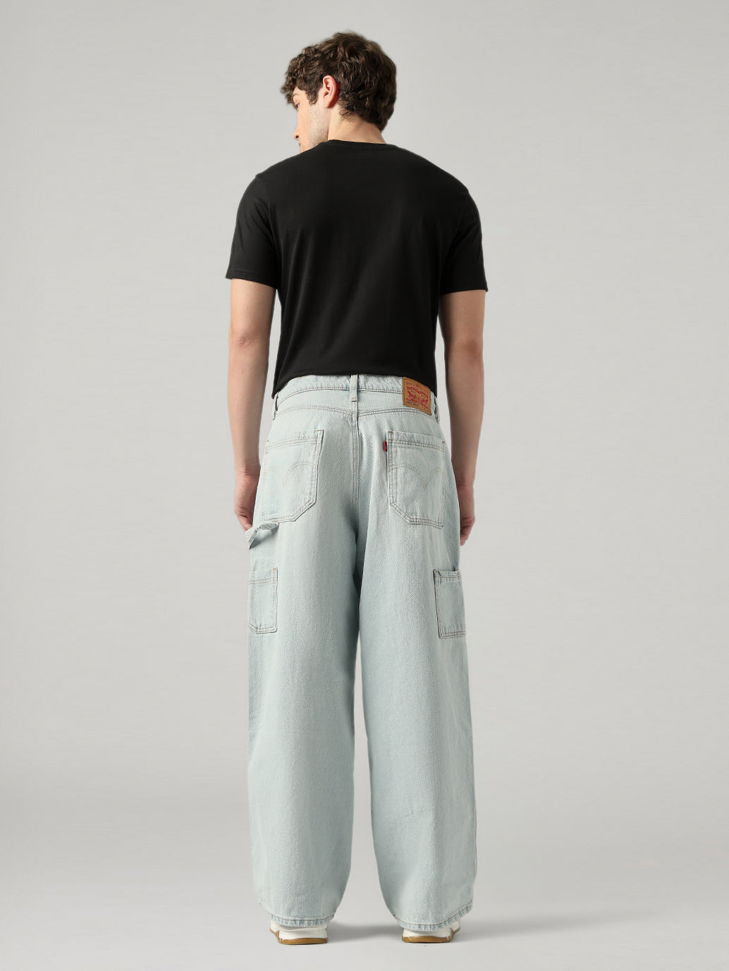 Men's Light Blue Extra Baggy Fit Mid Rise Utility Jeans - Back View