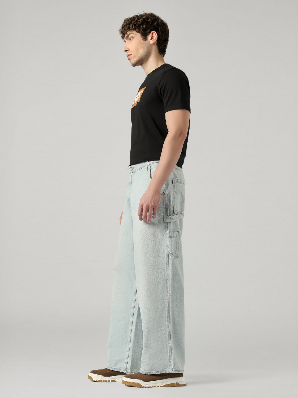 Men's Light Blue Extra Baggy Fit Mid Rise Utility Jeans - Side View