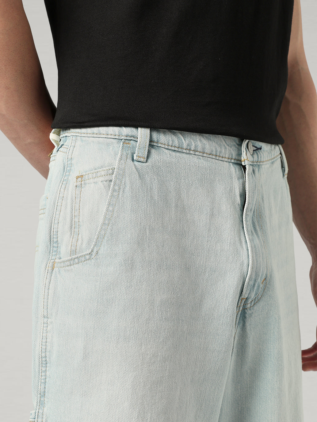 Men's Light Blue Extra Baggy Fit Mid Rise Utility Jeans - Detail View