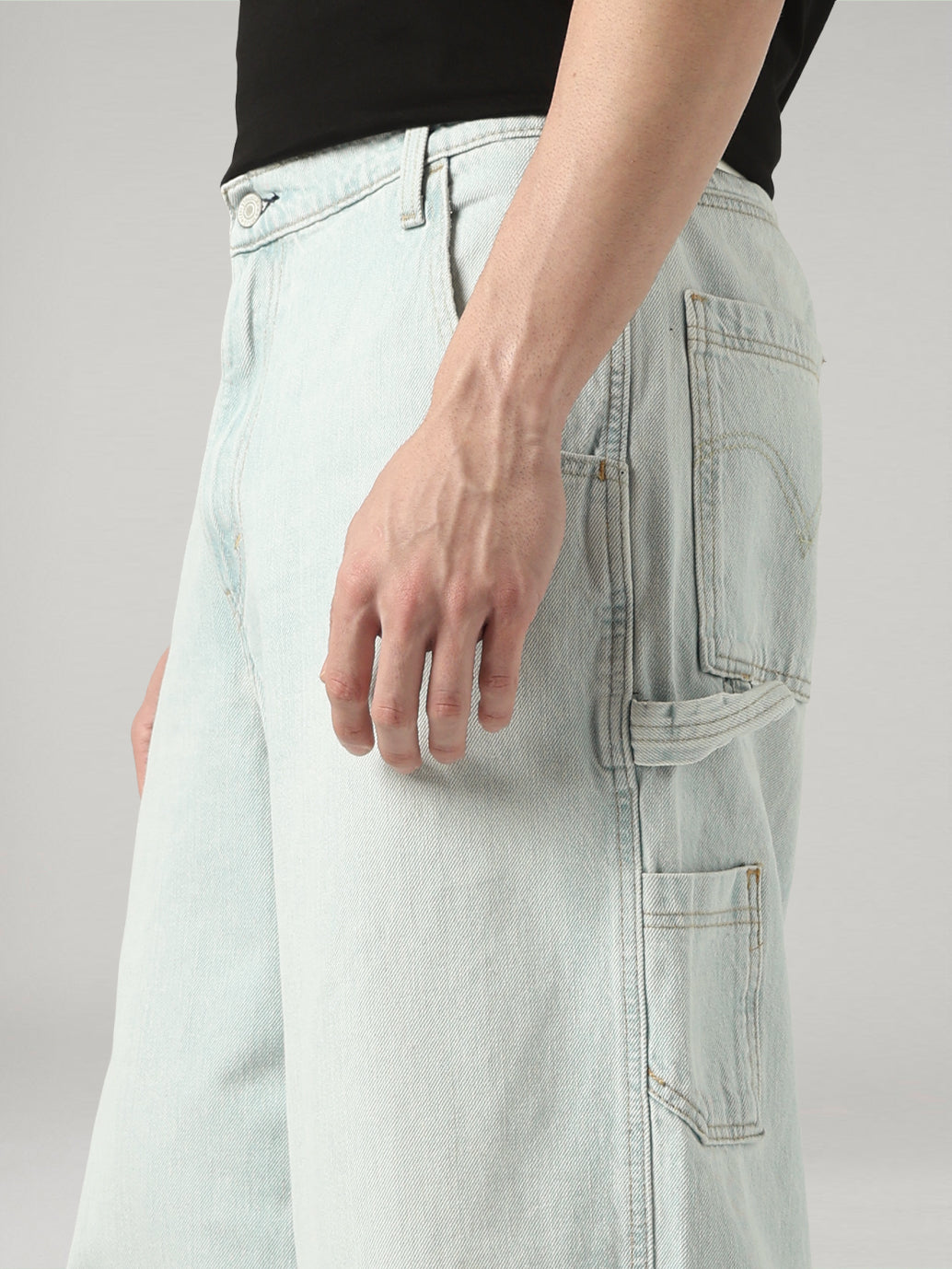 Men's Light Blue Extra Baggy Fit Mid Rise Utility Jeans - Detail View
