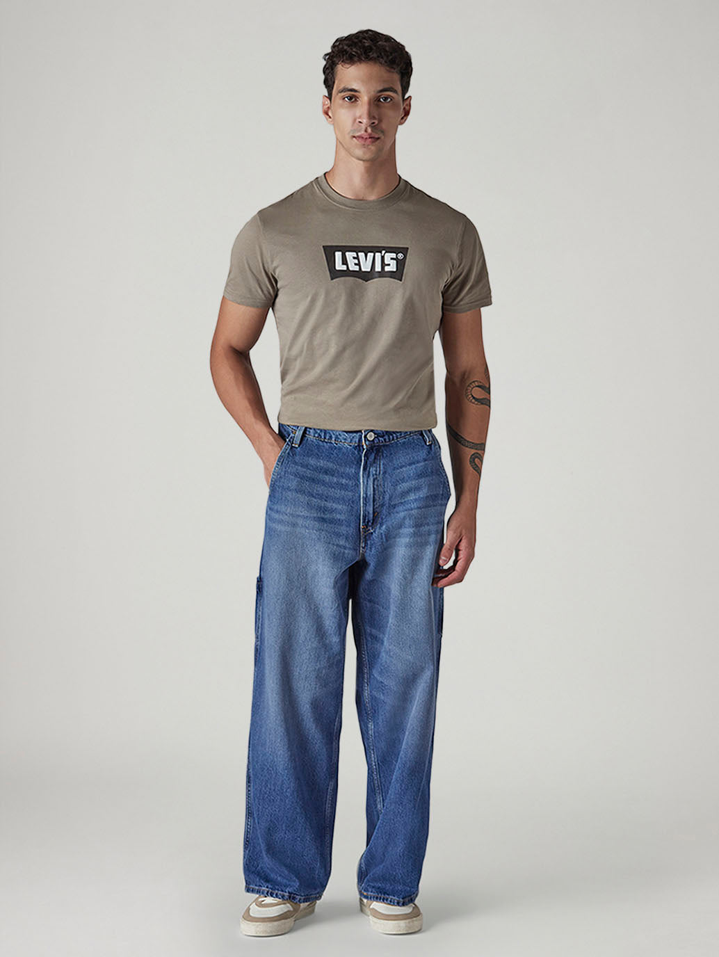 Men's Med Indigo Extra Baggy Fit Mid Rise Utility Jeans - 20 View