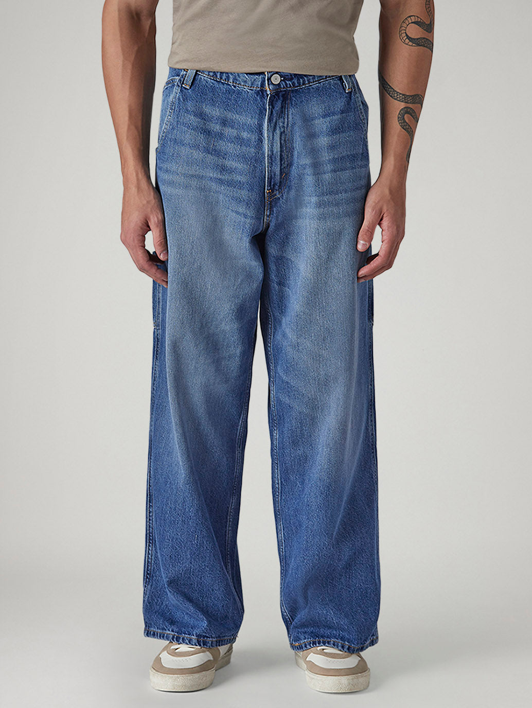 Men's Med Indigo Extra Baggy Fit Mid Rise Utility Jeans - 20 View