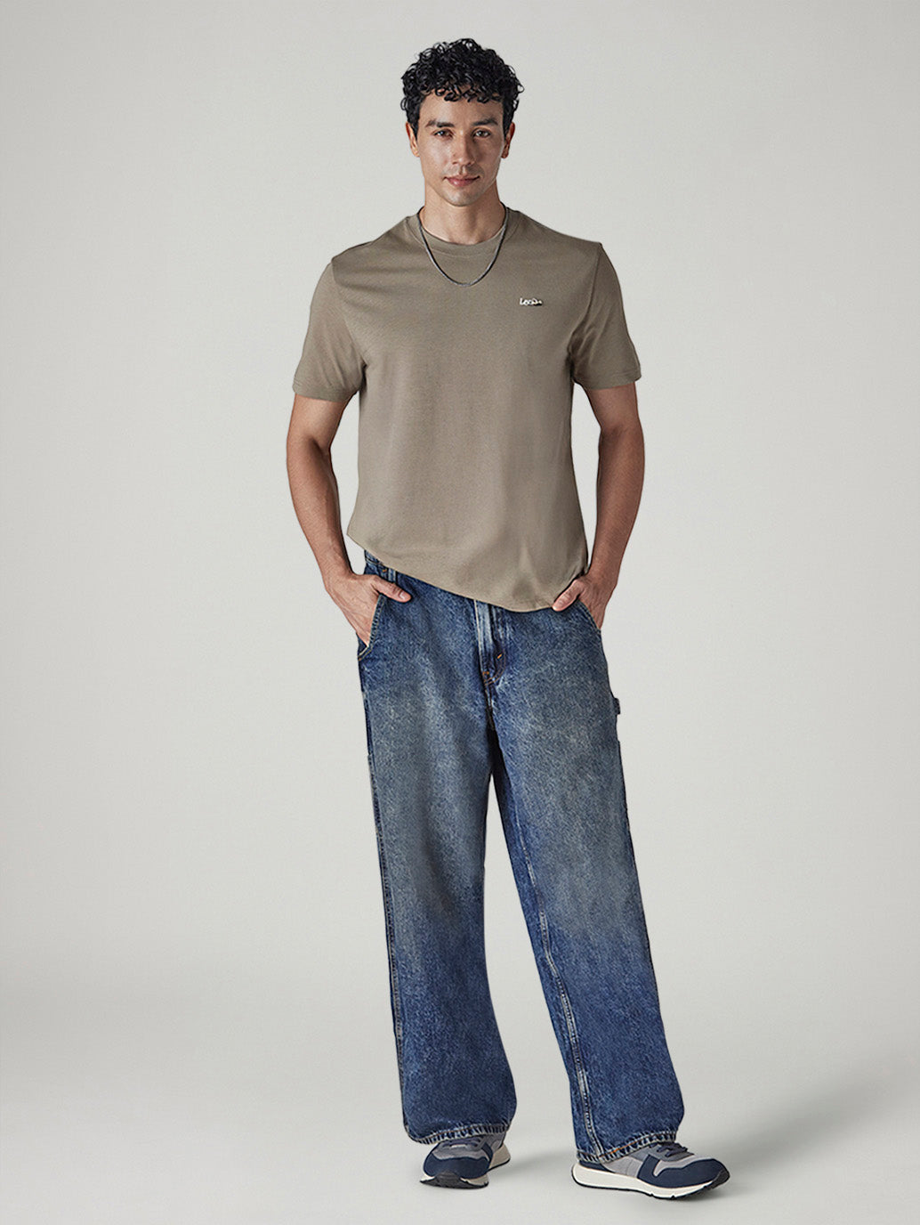 Men's Blue Extra Baggy Fit Mid Rise Jeans - Front View