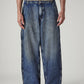 Men's Blue Extra Baggy Fit Mid Rise Selvedge Jeans - Front View