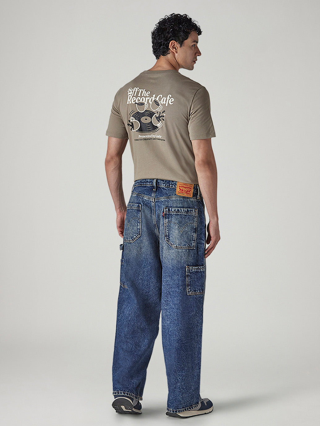 Men's Blue Extra Baggy Fit Mid Rise Selvedge Jeans - Back View