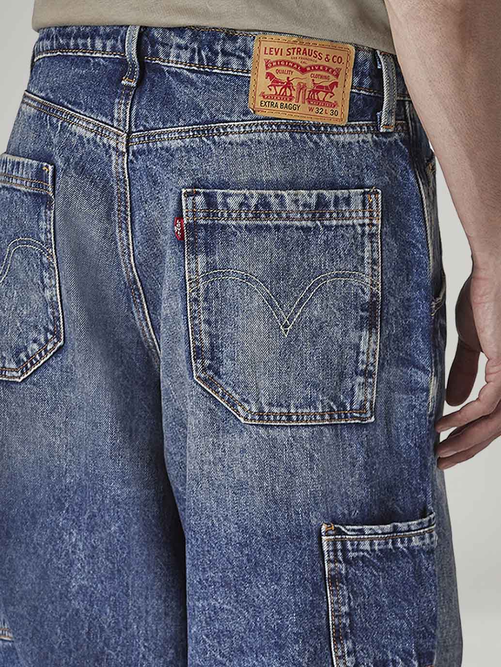 Men's Blue Extra Baggy Fit Mid Rise Selvedge Jeans - 20 View