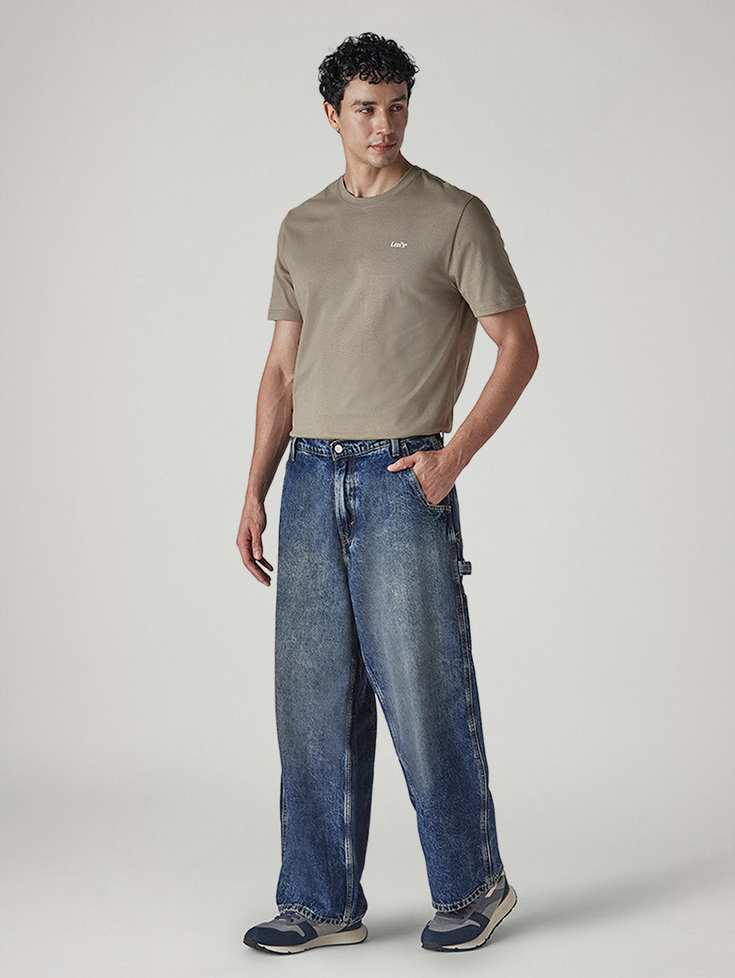 Men's Blue Extra Baggy Fit Mid Rise Selvedge Jeans - Side View