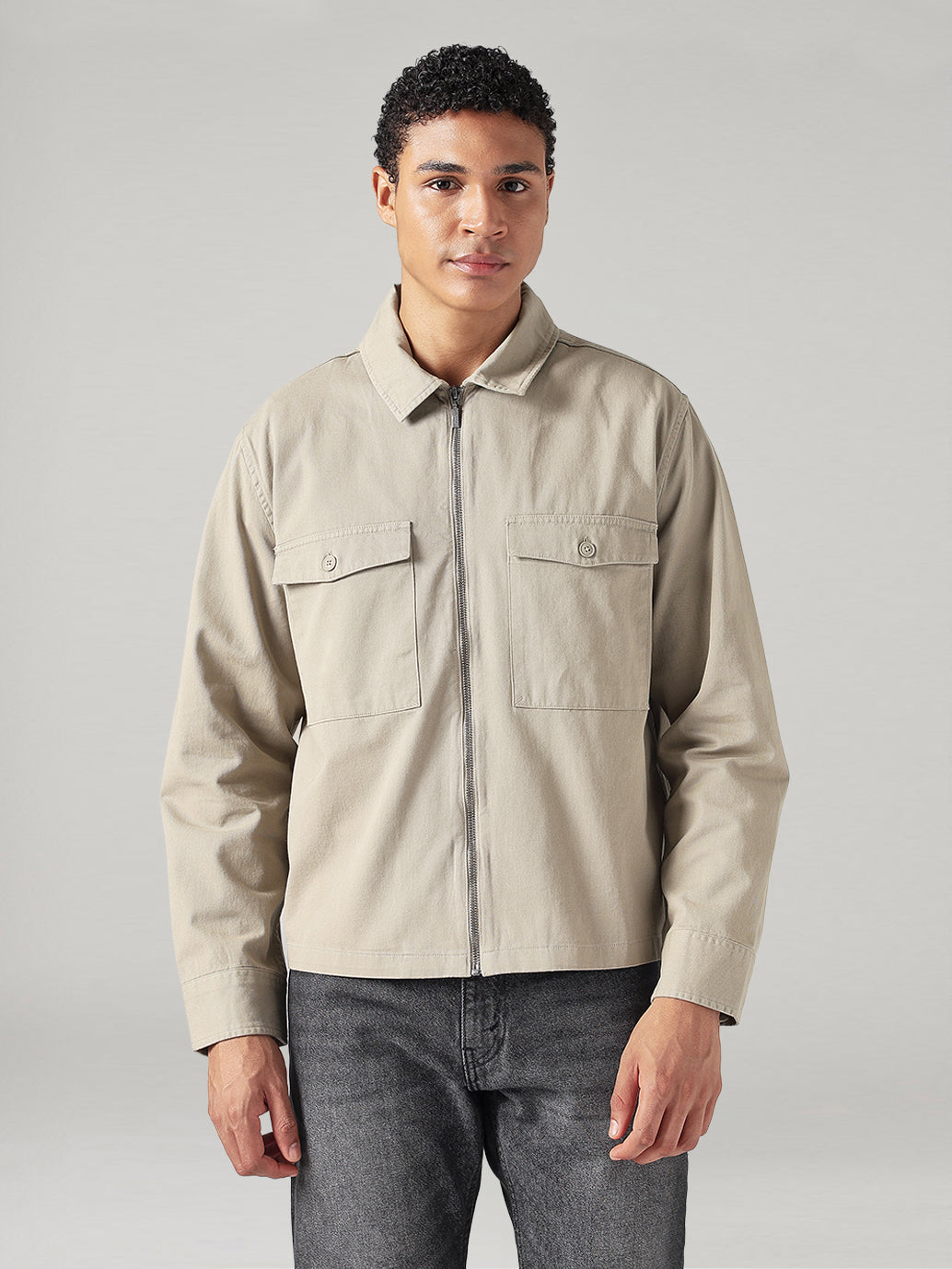 Men's Solid Relaxed Fit Shacket - Front View