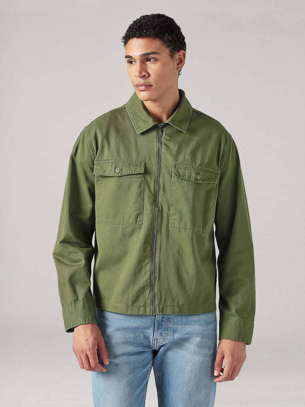 Men's Solid Relaxed Fit Shacket - Front View