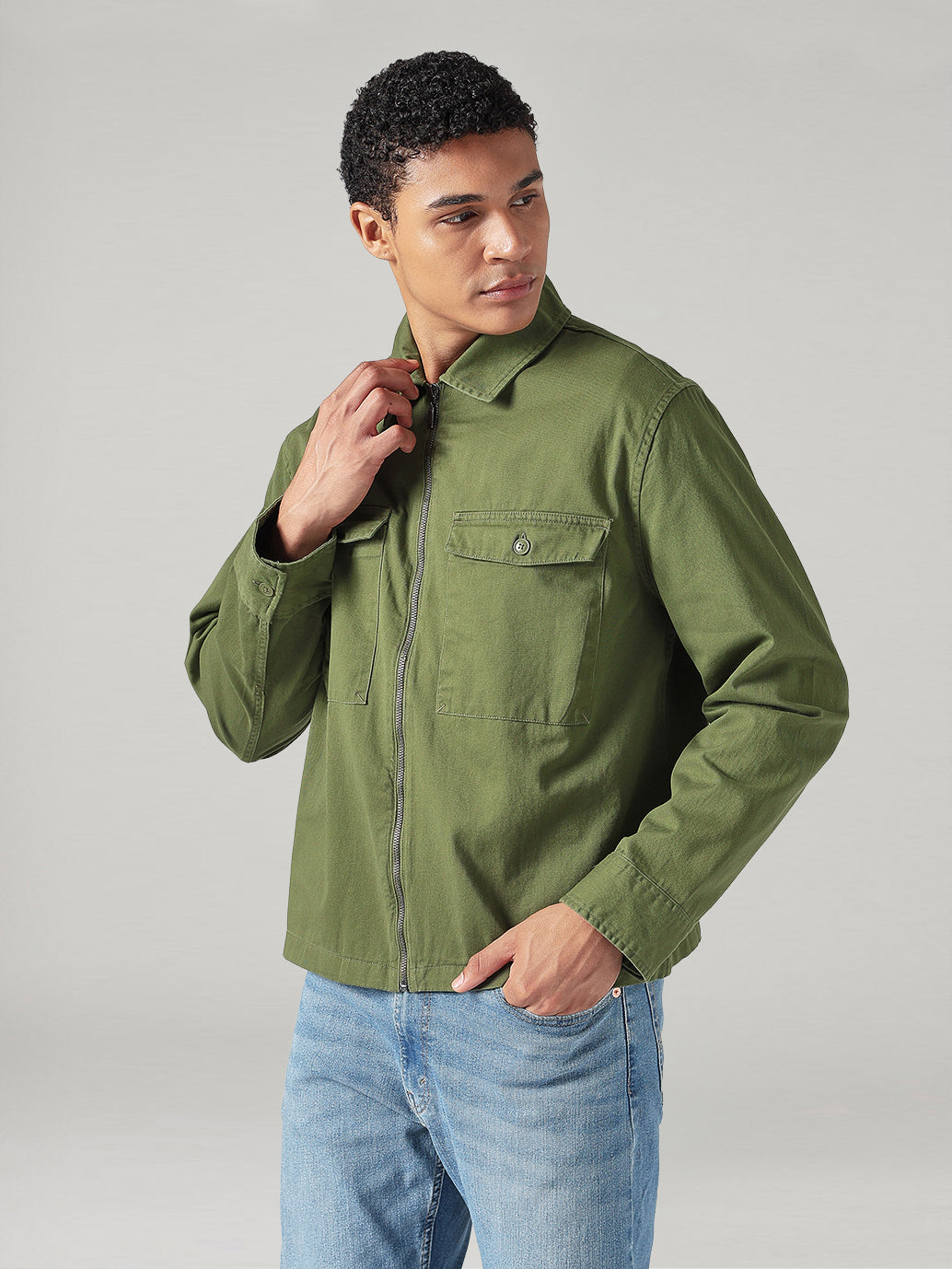 Men's Solid Relaxed Fit Shacket - Side View