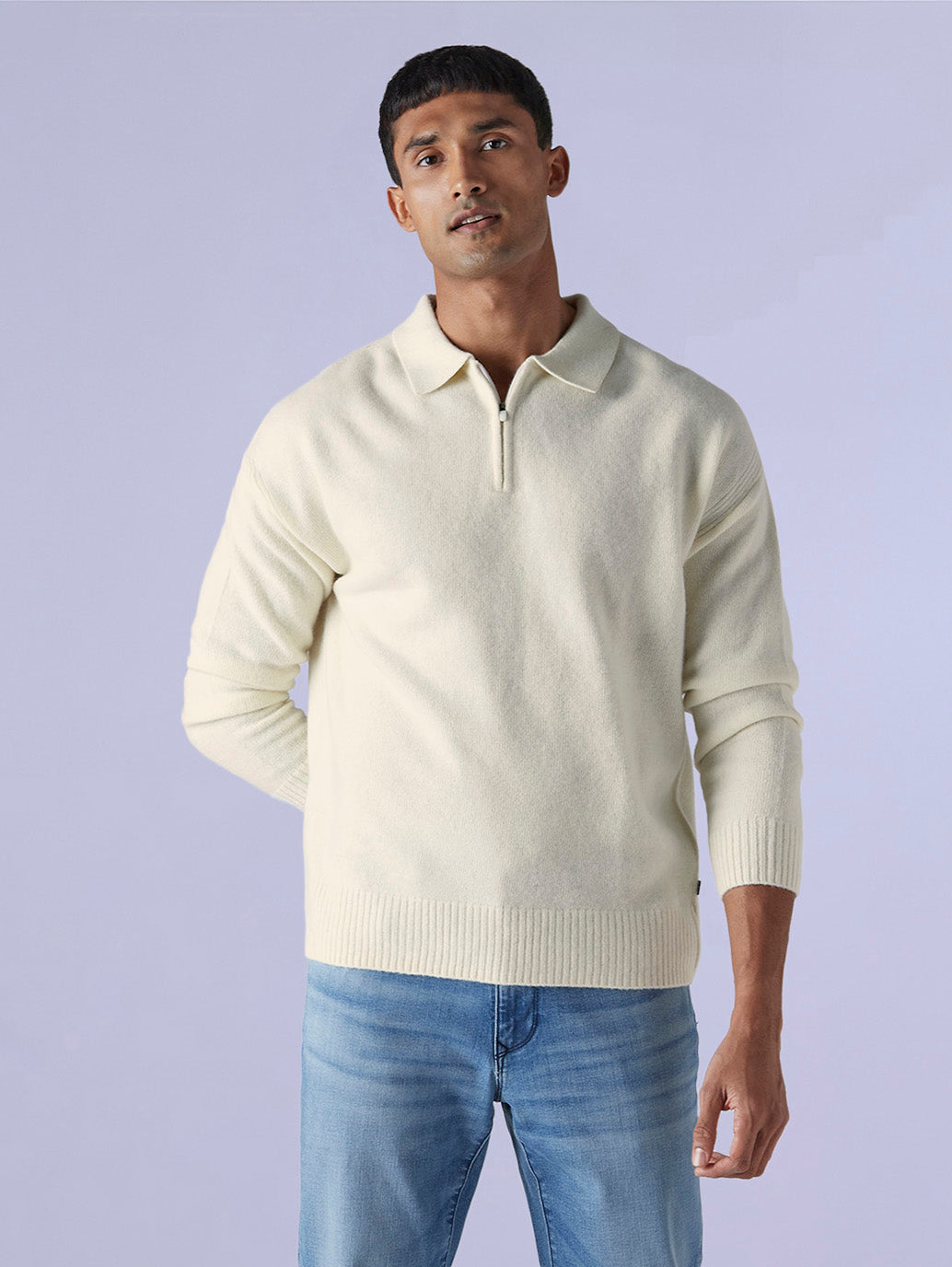 Men's Solid Relaxed Fit Redloop Sweater - Front View