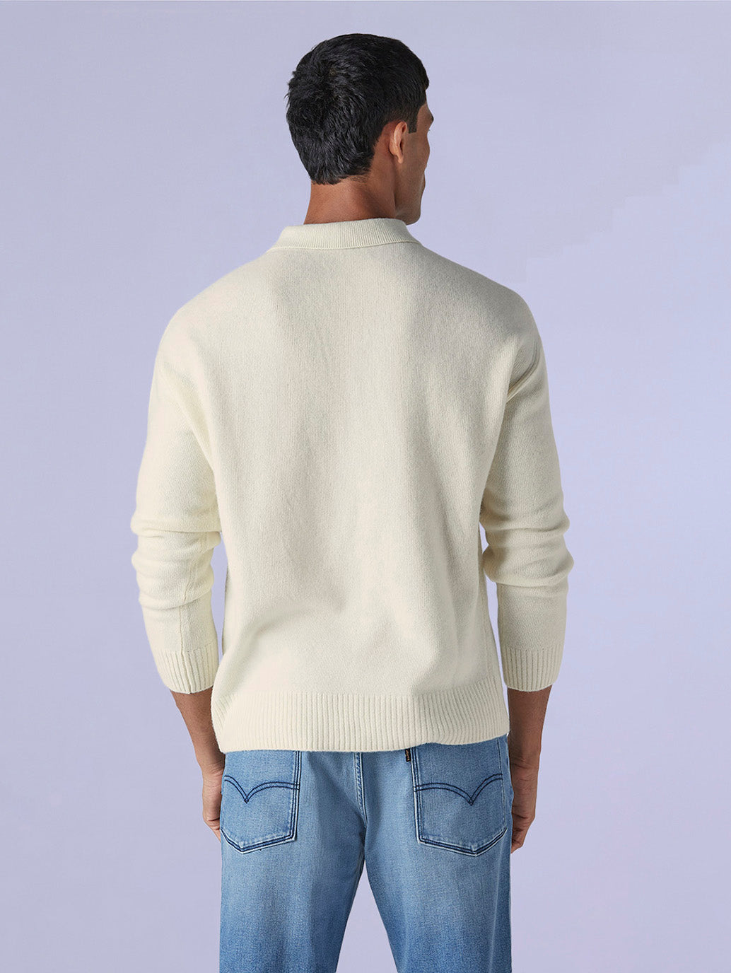 Men's Solid Relaxed Fit Redloop Sweater - Back View