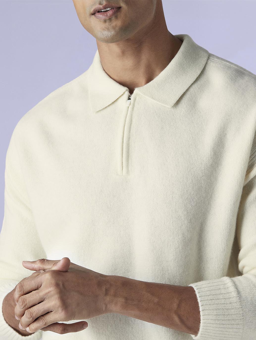 Men's Solid Relaxed Fit Redloop Sweater - Detail View