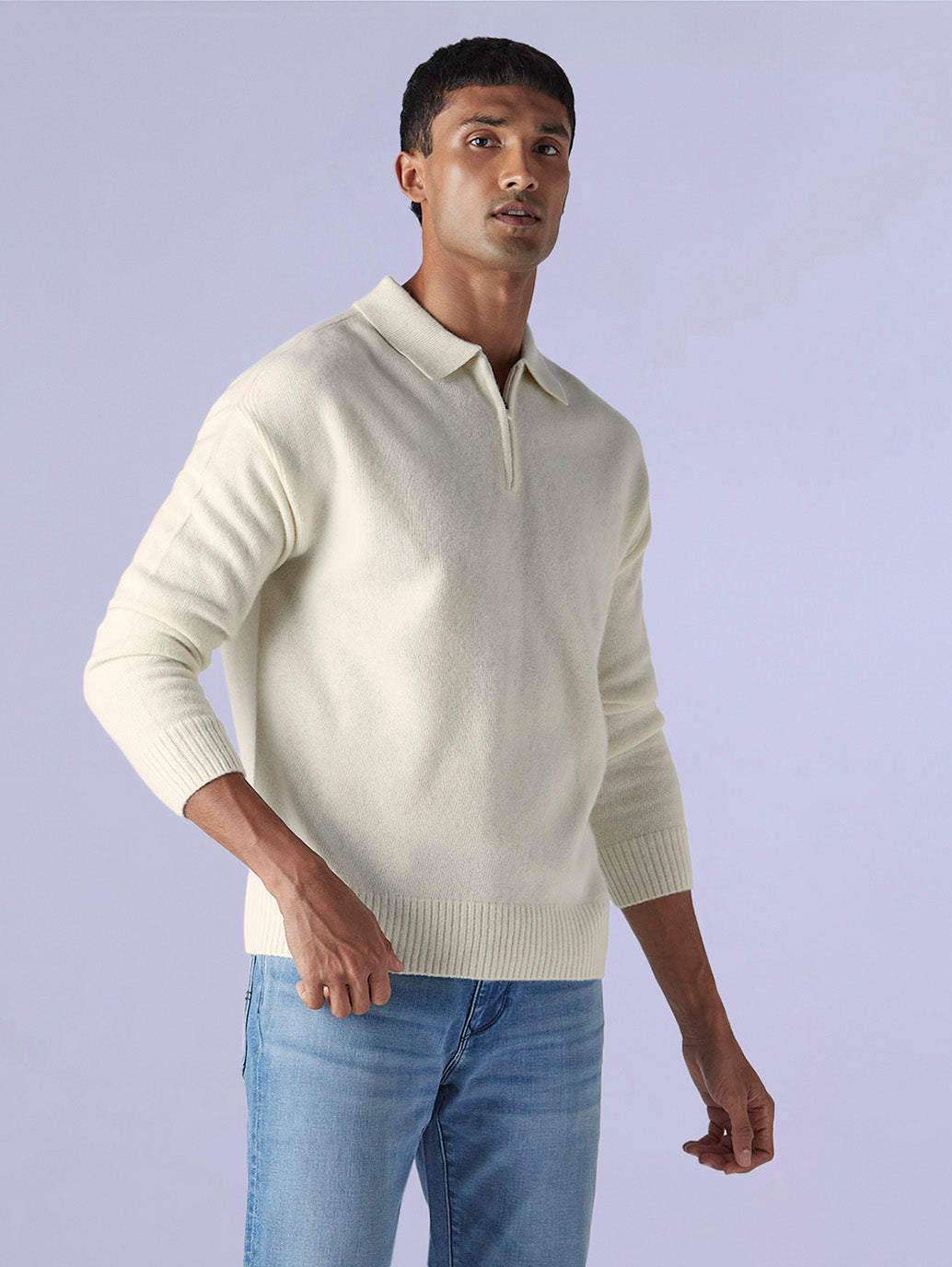 Men's Solid Relaxed Fit Redloop Sweater - Side View