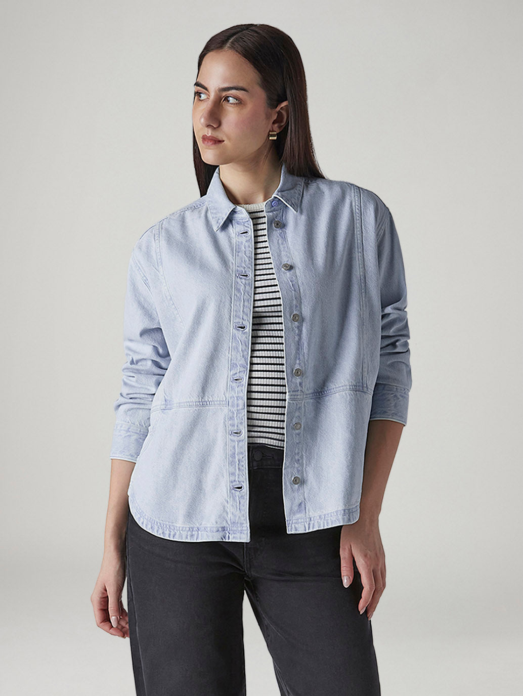 Women's Solid Relaxed Fit Denim Shirt