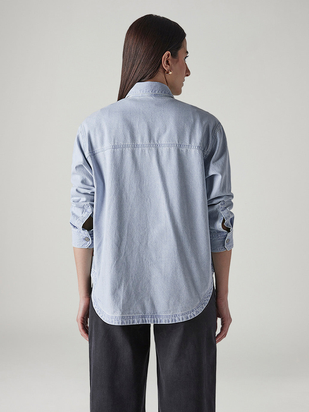 Women's Solid Relaxed Fit Denim Shirt - Back View