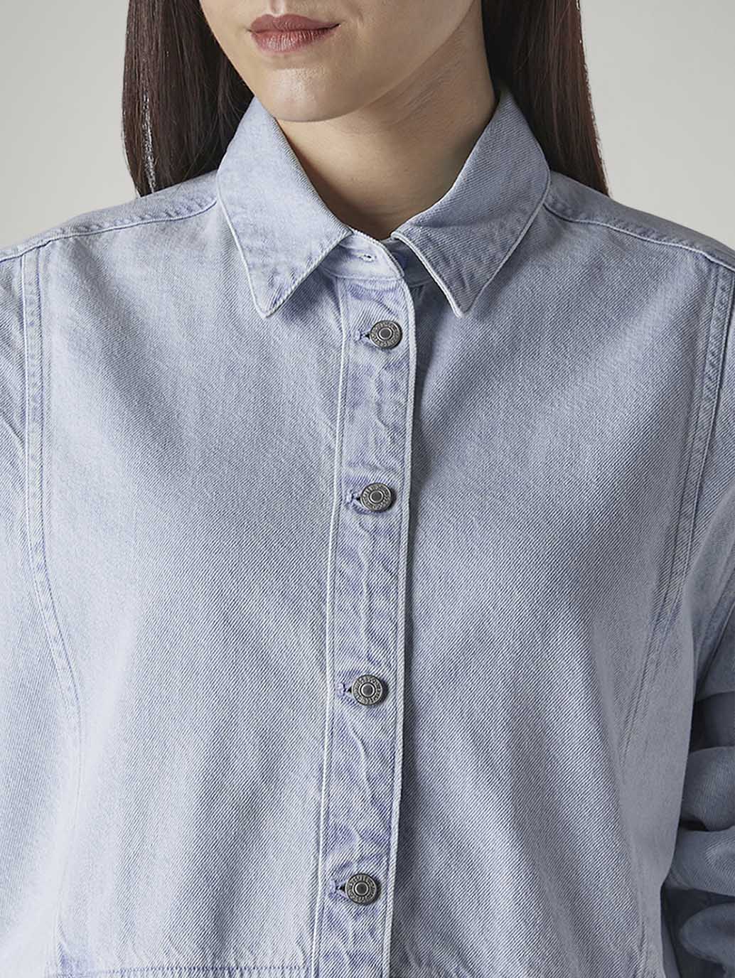 Women's Solid Relaxed Fit Denim Shirt - Detail View