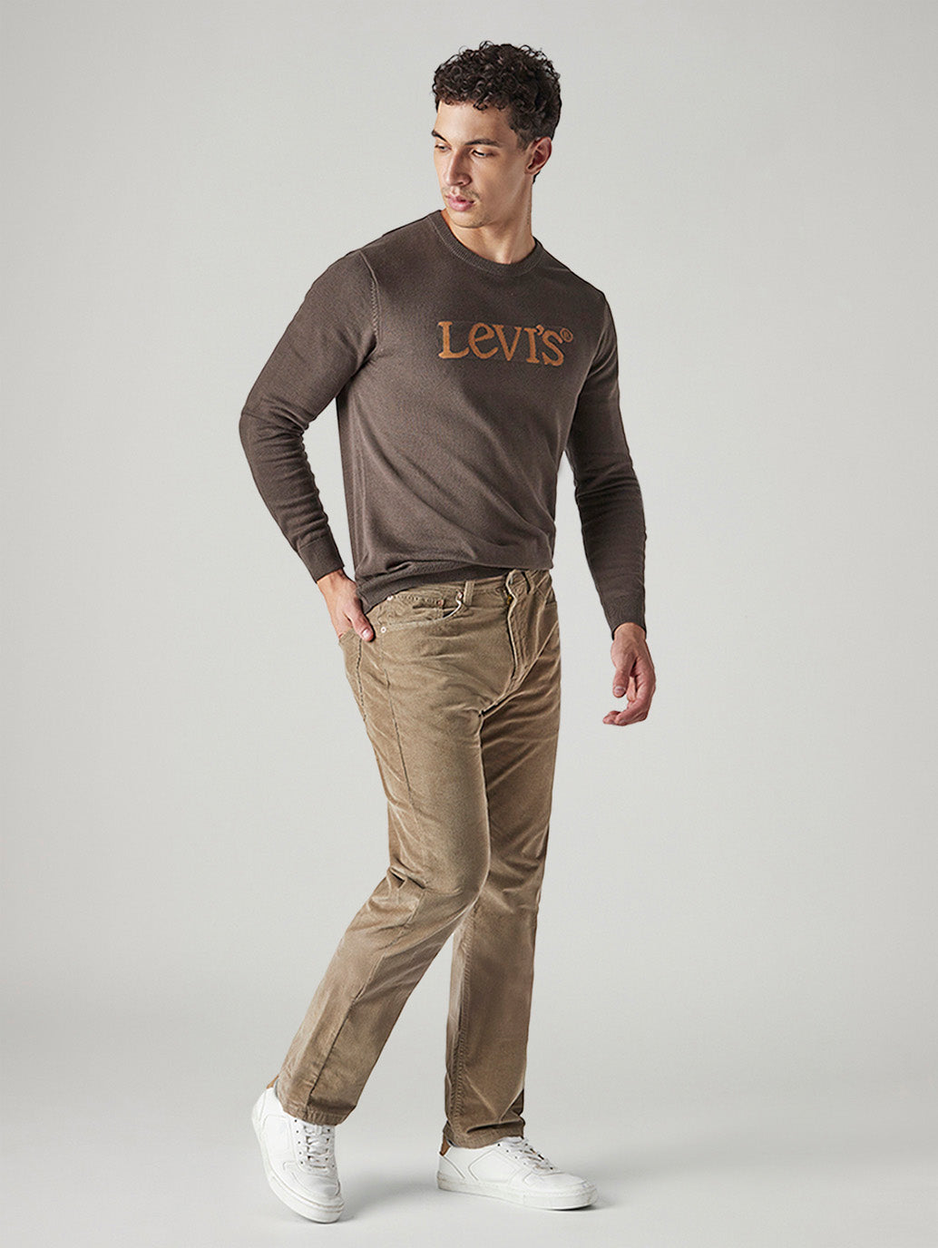 Men's Beige Authentic Relaxed Fit Mid Rise Corduroy Chinos