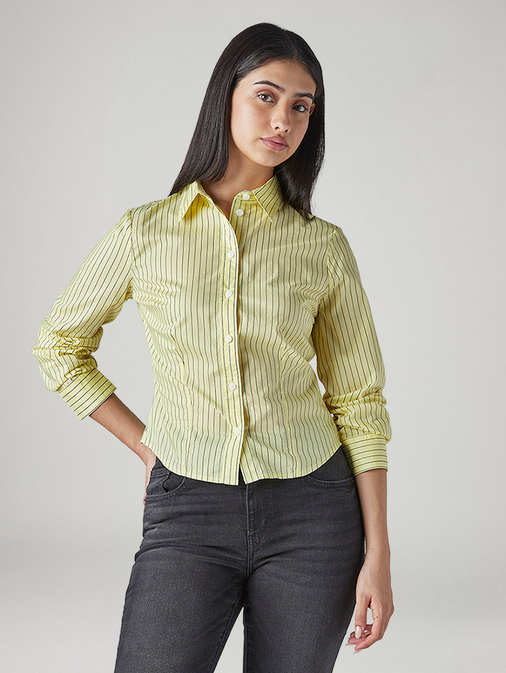 Women's Striped Slim Fit Poplin Shirt - Styleshot View