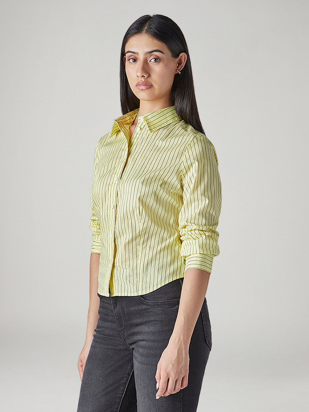 Women's Striped Slim Fit Poplin Shirt - Side View
