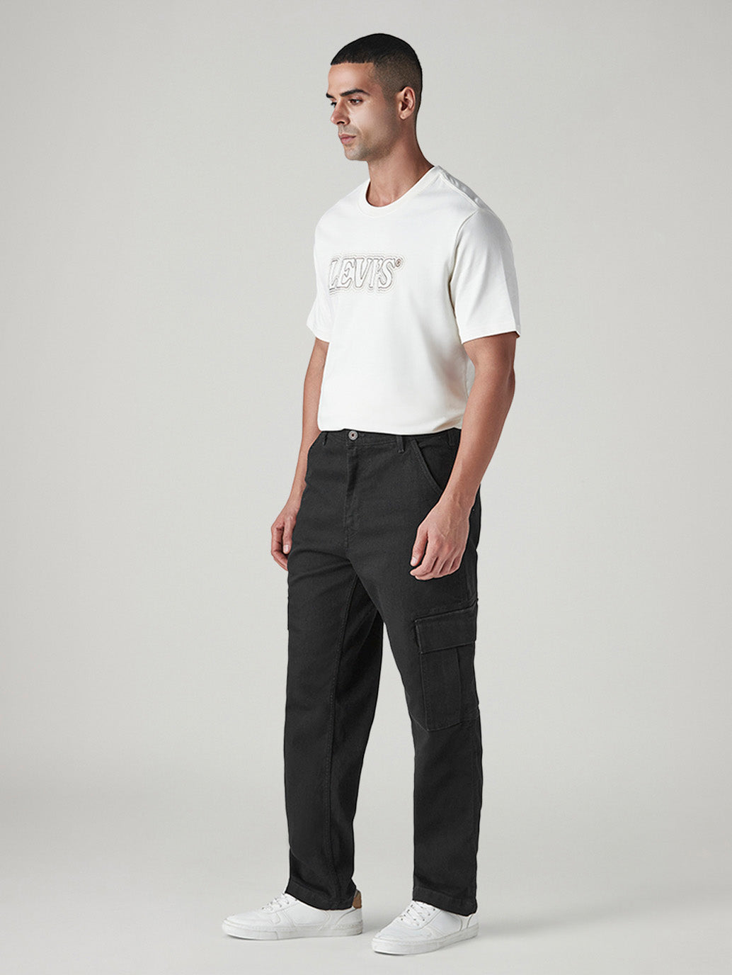Men's 568 Black Loose Fit Mid Rise Cargos - Side View