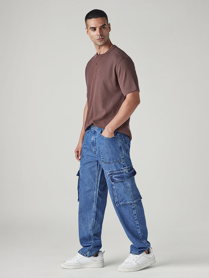 Men's 568 Blue Loose Fit Mid Rise Cargos