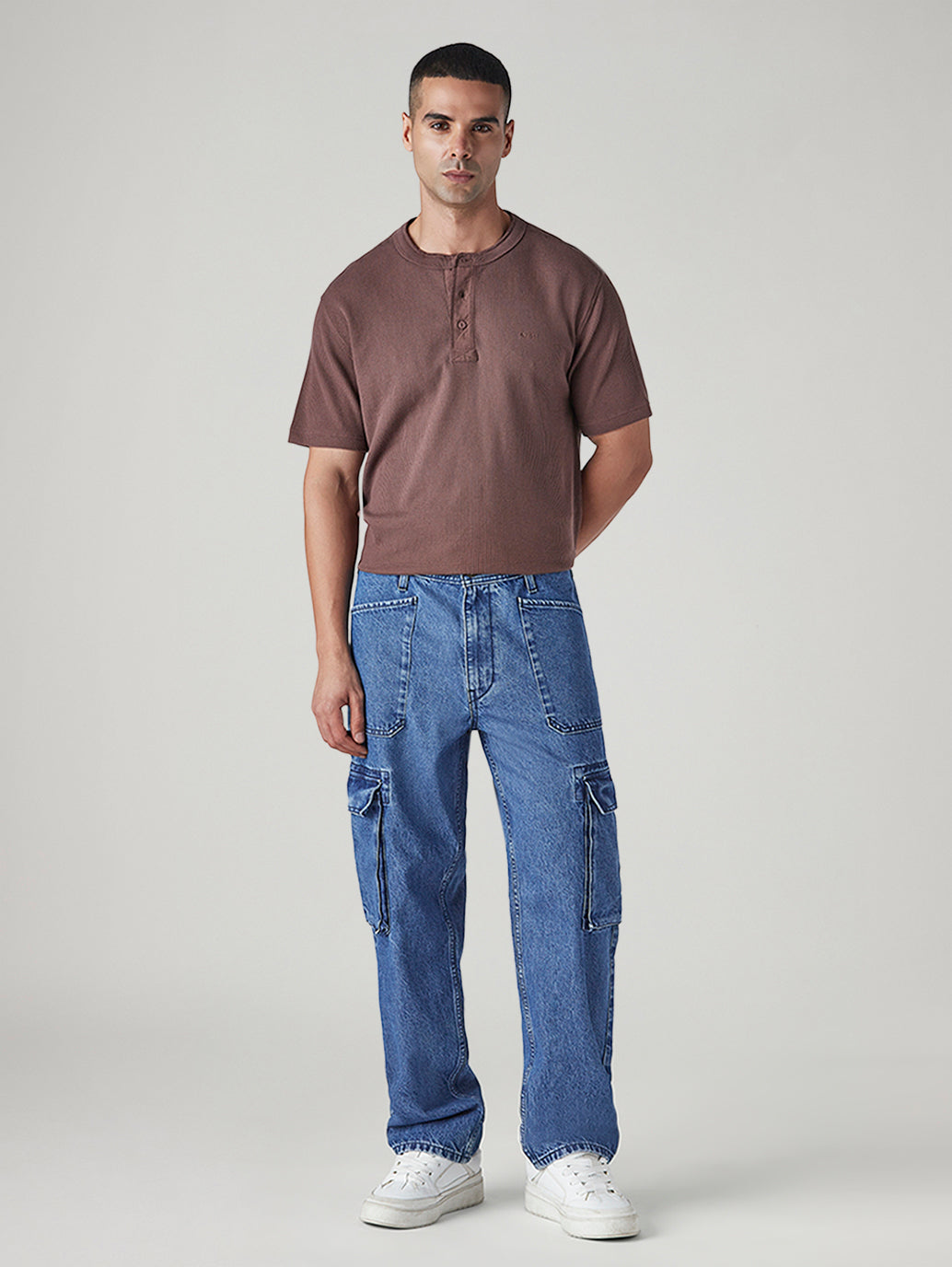 Men's 568 Blue Loose Fit Mid Rise Cargos - Front View