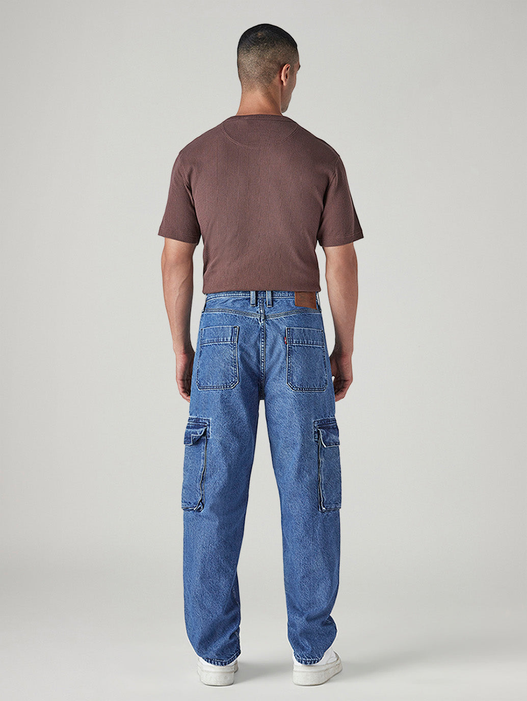 Men's 568 Blue Loose Fit Mid Rise Cargos - Back View