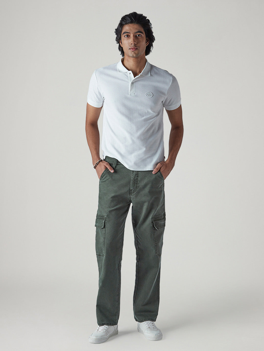 Men's 568 Dark Green Loose Fit Mid Rise Cargos