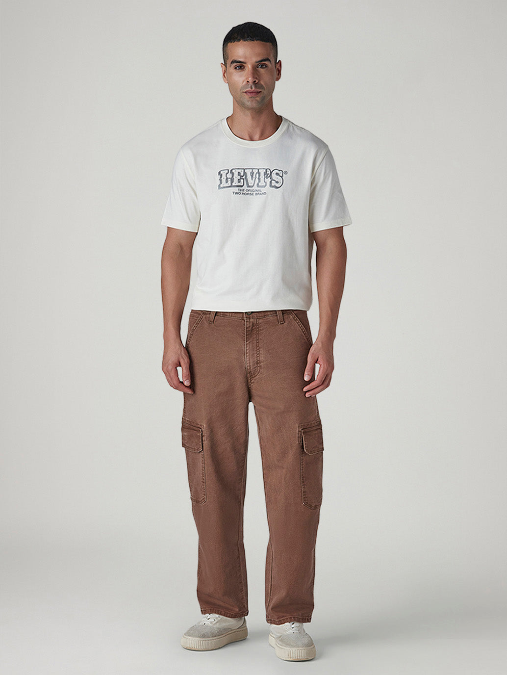 Men's 568 Light Brown Loose Fit Mid Rise Cargos - Front View