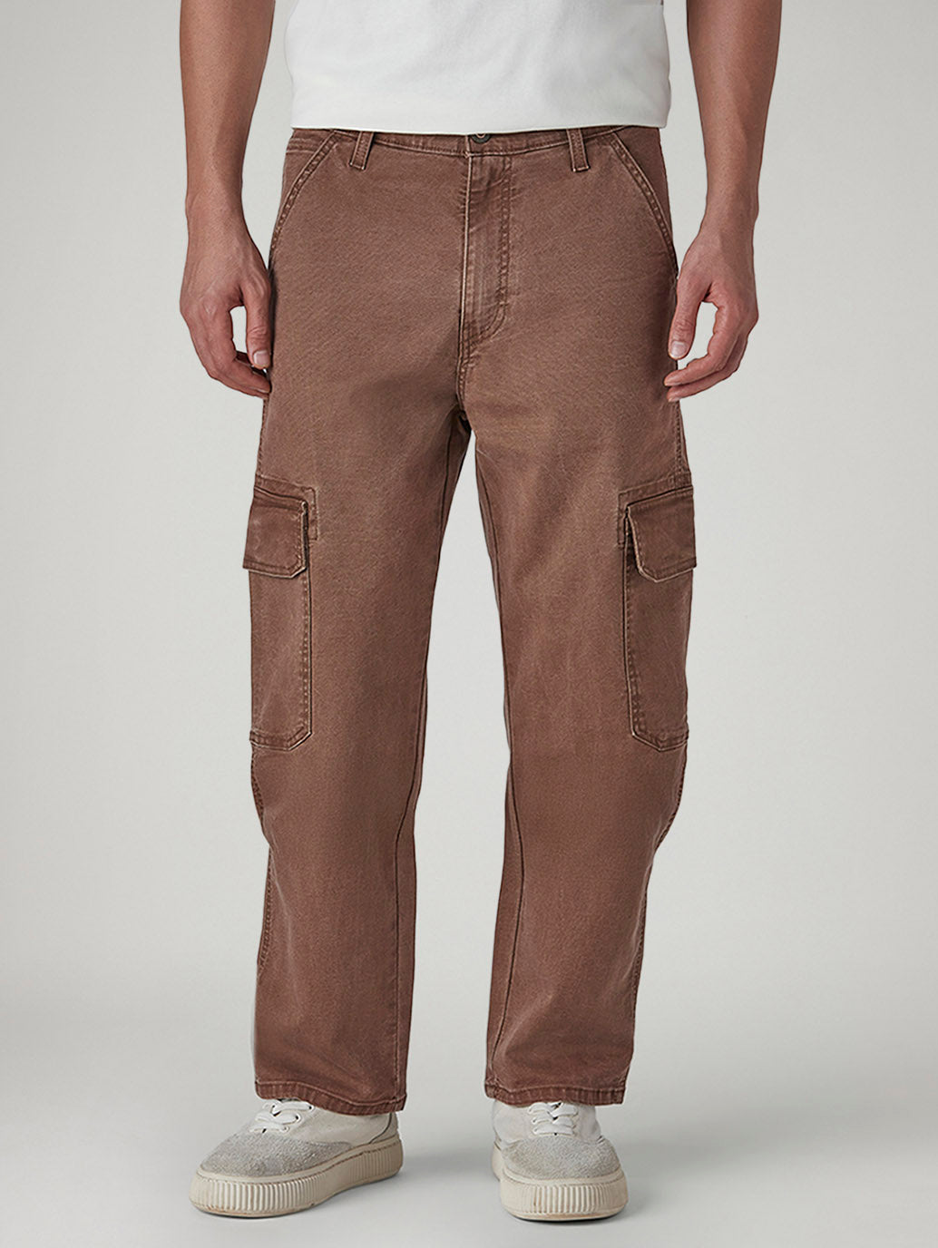 Men's 568 Light Brown Loose Fit Mid Rise Cargos - Front View