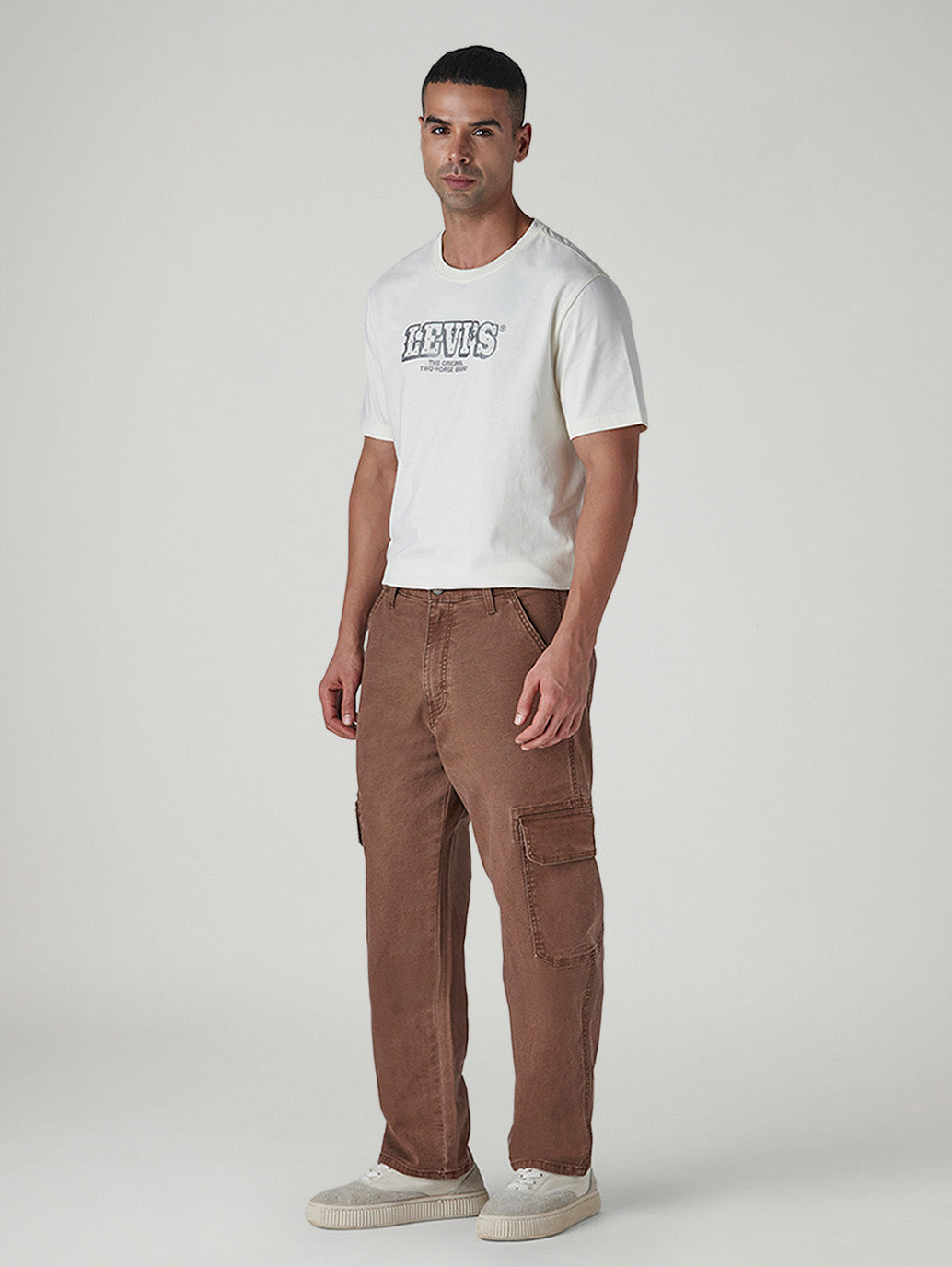 Men's 568 Light Brown Loose Fit Mid Rise Cargos - Side View