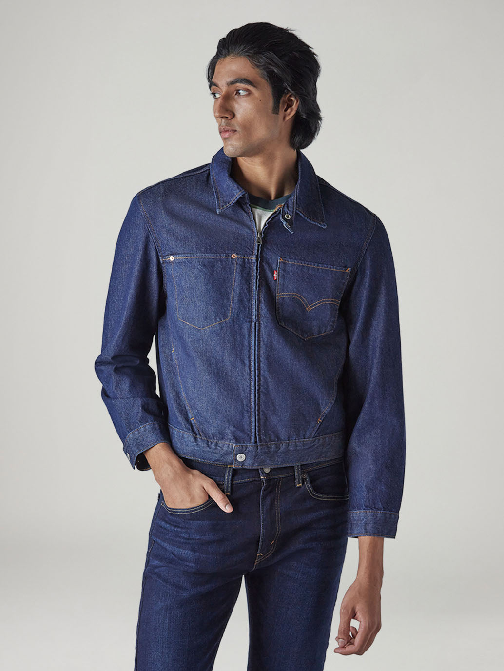 Men's Solid Regular Fit Denim Jacket - Front View