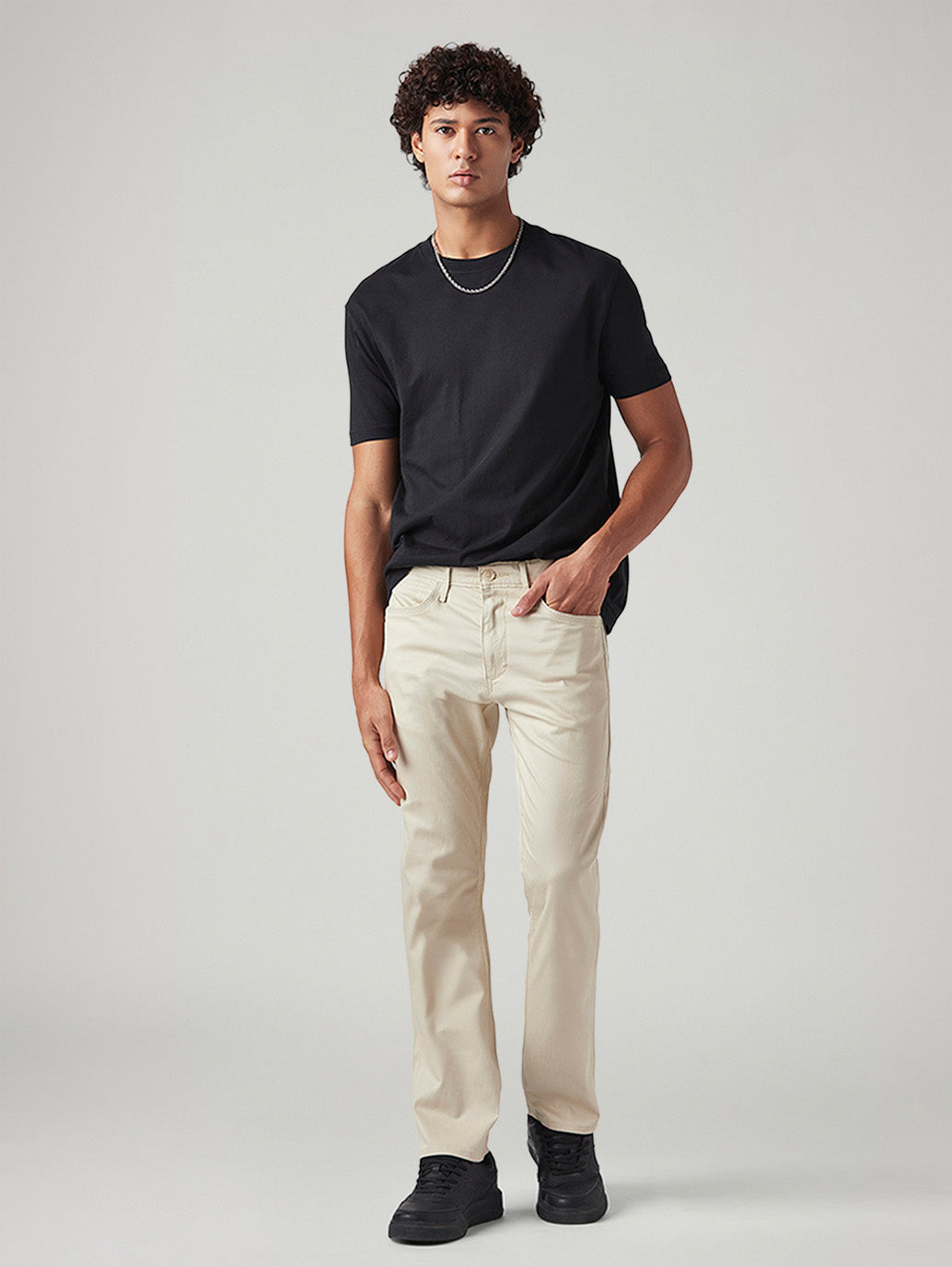 Men's 513 Beige Slim Straight Fit Mid Rise Chinos - Styleshot View