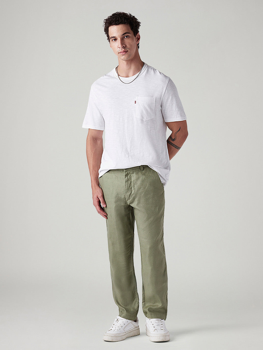 Men's Authentic Relaxed Straight Fit Mid Rise Linen Chinos - Styleshot View