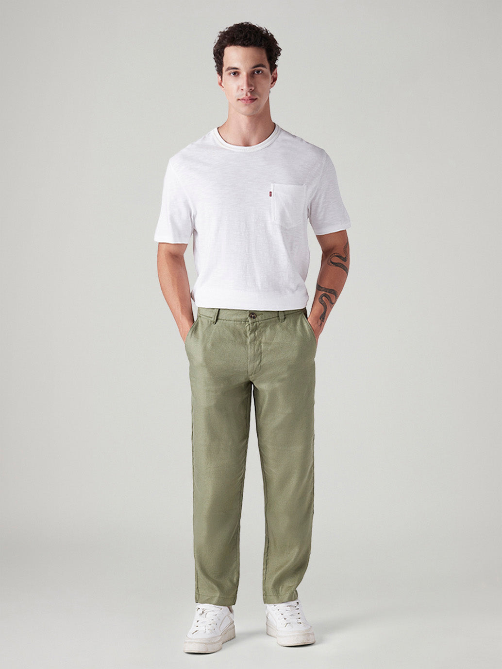 Men's Authentic Relaxed Straight Fit Mid Rise Linen Chinos - Front View